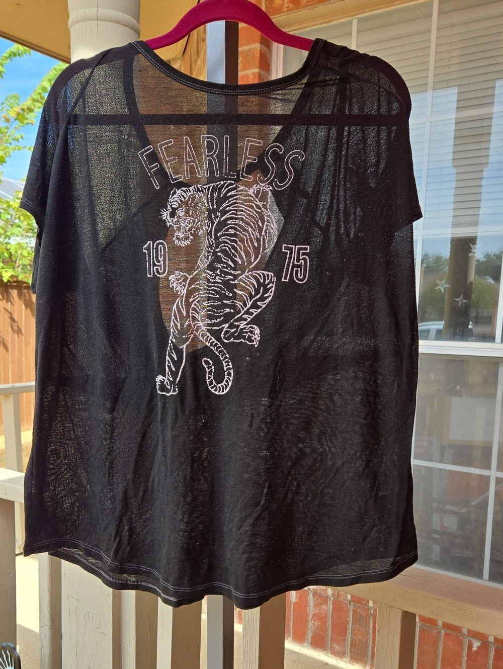 Sheer Black 'Fearless' Tiger Graphic Short Sleeve Tee